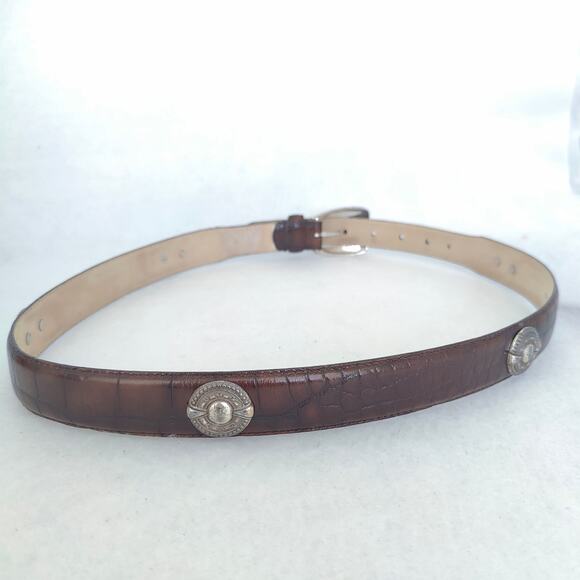 Fossil Women Large Brown Croc Embossed Cowhide Leather Belt 38" Silver buckle 96 - Picture 3 of 8